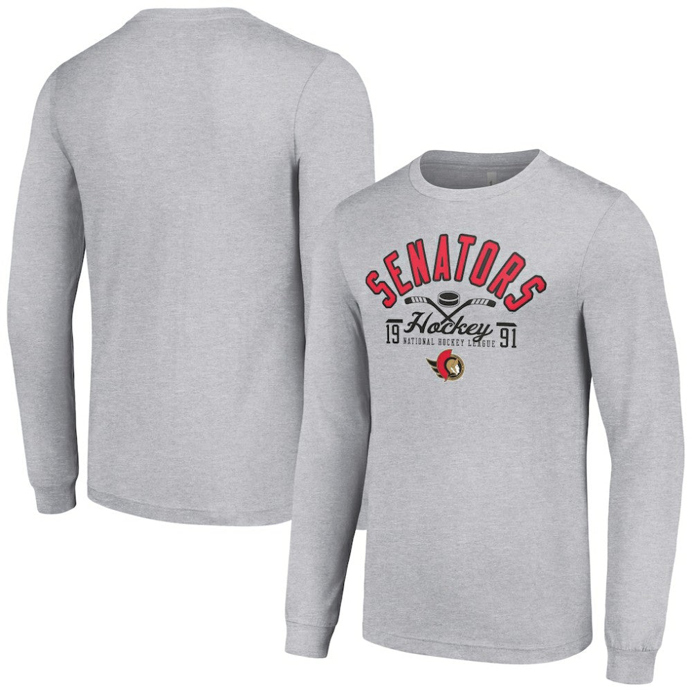 Ottawa Senators Starter Puck Long Sleeve T-Shirt - Heather Gray | NHL Lifestyle