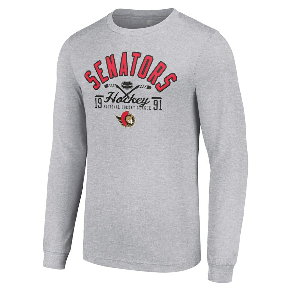 Ottawa Senators Starter Puck Long Sleeve T-Shirt - Heather Gray | NHL Lifestyle