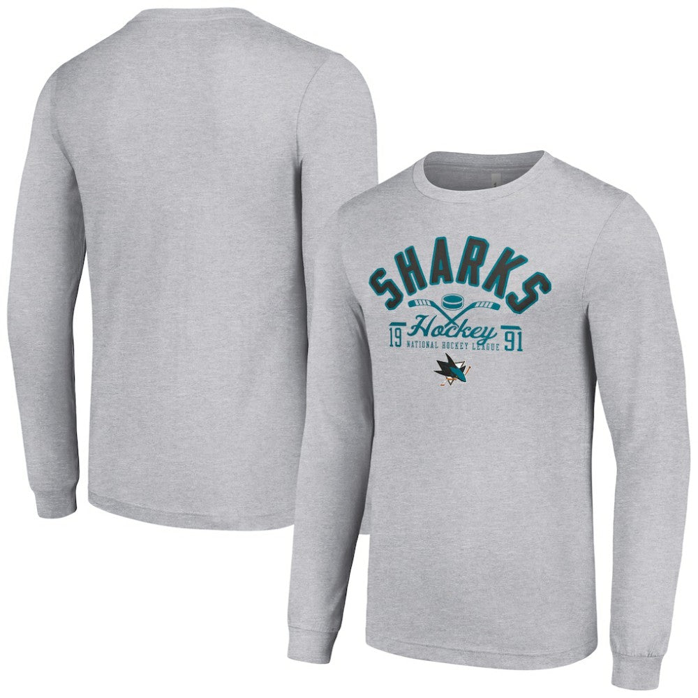 San Jose Sharks Starter Puck Long Sleeve T-Shirt - Heather Gray | NHL on sale