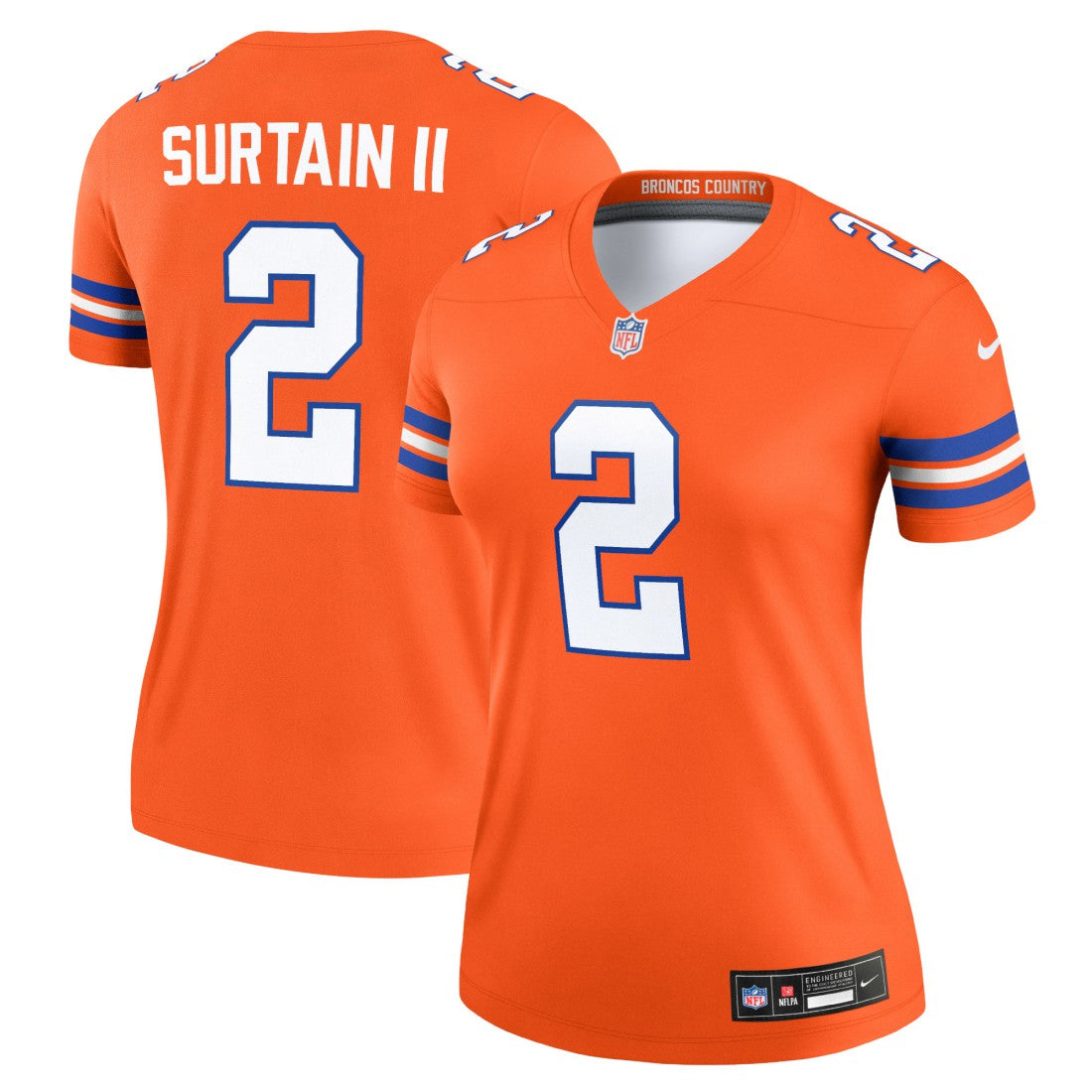 Patrick Surtain II Denver Broncos Women's Alternate Legend Player Performance Top - Mile High Collection 1977 Throwback Orange - Nike