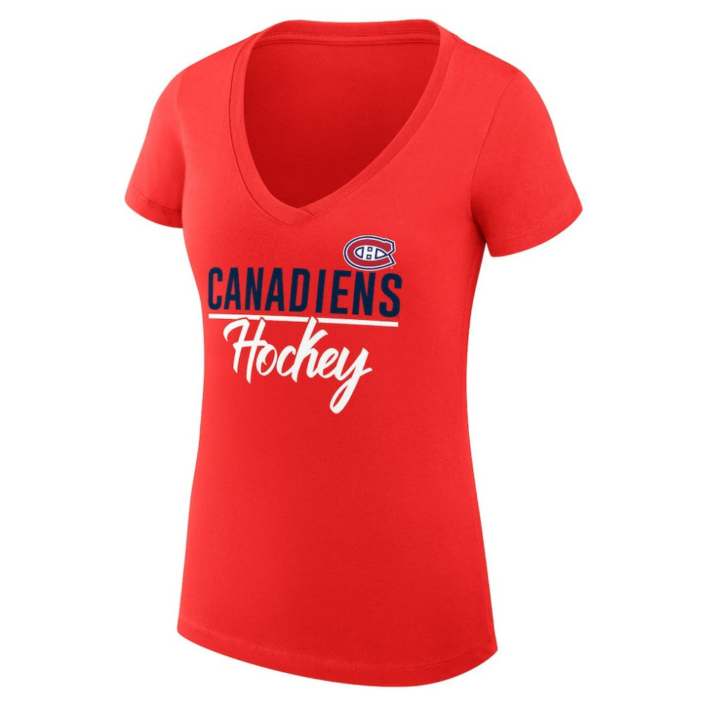 Montreal Canadiens G-III 4Her by Carl Banks Women's Super-Slim Fit Lightweight Graphic V-Neck T-Shirt - Red | NHL Clearance