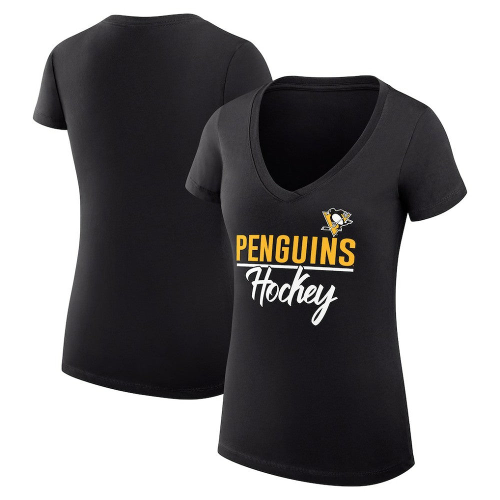 Pittsburgh Penguins G-III 4Her by Carl Banks Women's Super-Slim Fit Lightweight Graphic V-Neck T-Shirt - Black | NHL near me