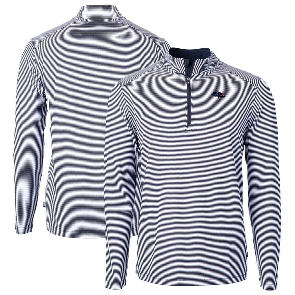 Baltimore Ravens Cutter & Buck Virtue Eco Pique Micro Stripe Recycled Quarter-Zip Pullover Top - Navy/White - NFL