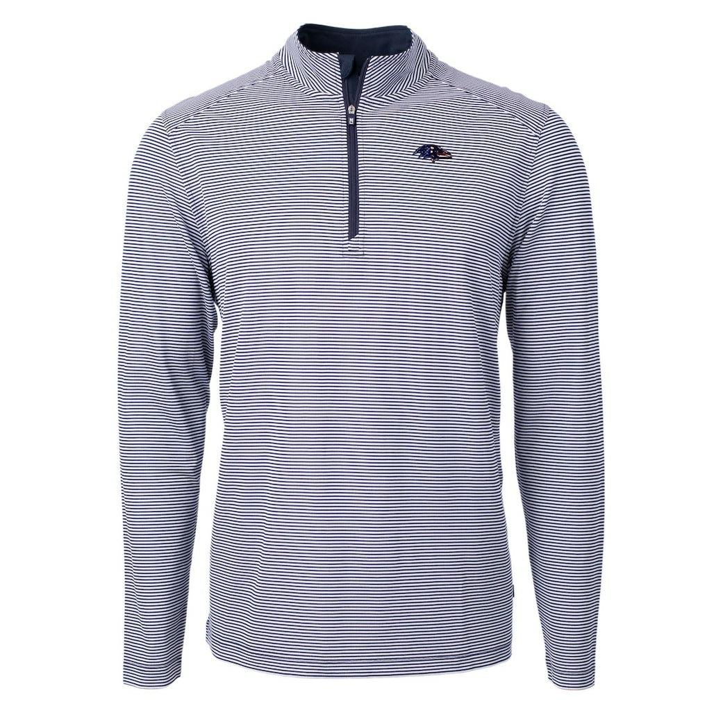 Baltimore Ravens Cutter & Buck Virtue Eco Pique Micro Stripe Recycled Quarter-Zip Pullover Top - Navy/White - NFL