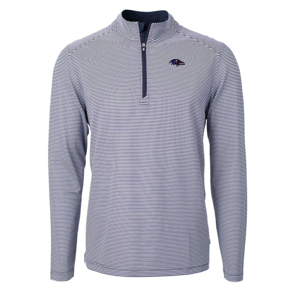 Baltimore Ravens Cutter & Buck Virtue Eco Pique Micro Stripe Recycled Quarter-Zip Pullover Top - Navy/White - NFL