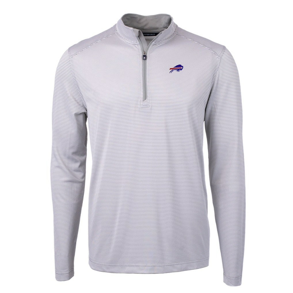 Buffalo Bills Cutter & Buck Virtue Eco Pique Micro Stripe Recycled Quarter-Zip Pullover Top - Gray/White - NFL