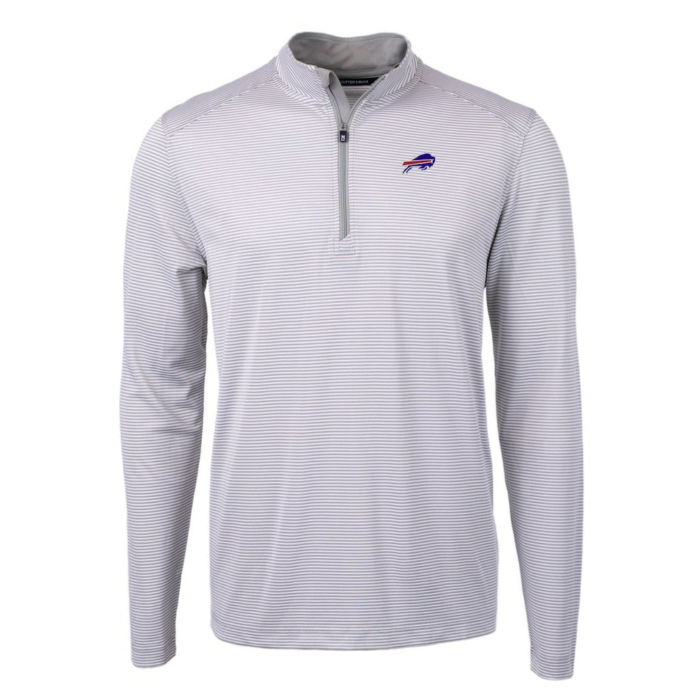Buffalo Bills Cutter & Buck Virtue Eco Pique Micro Stripe Recycled Quarter-Zip Pullover Top - Gray/White - NFL