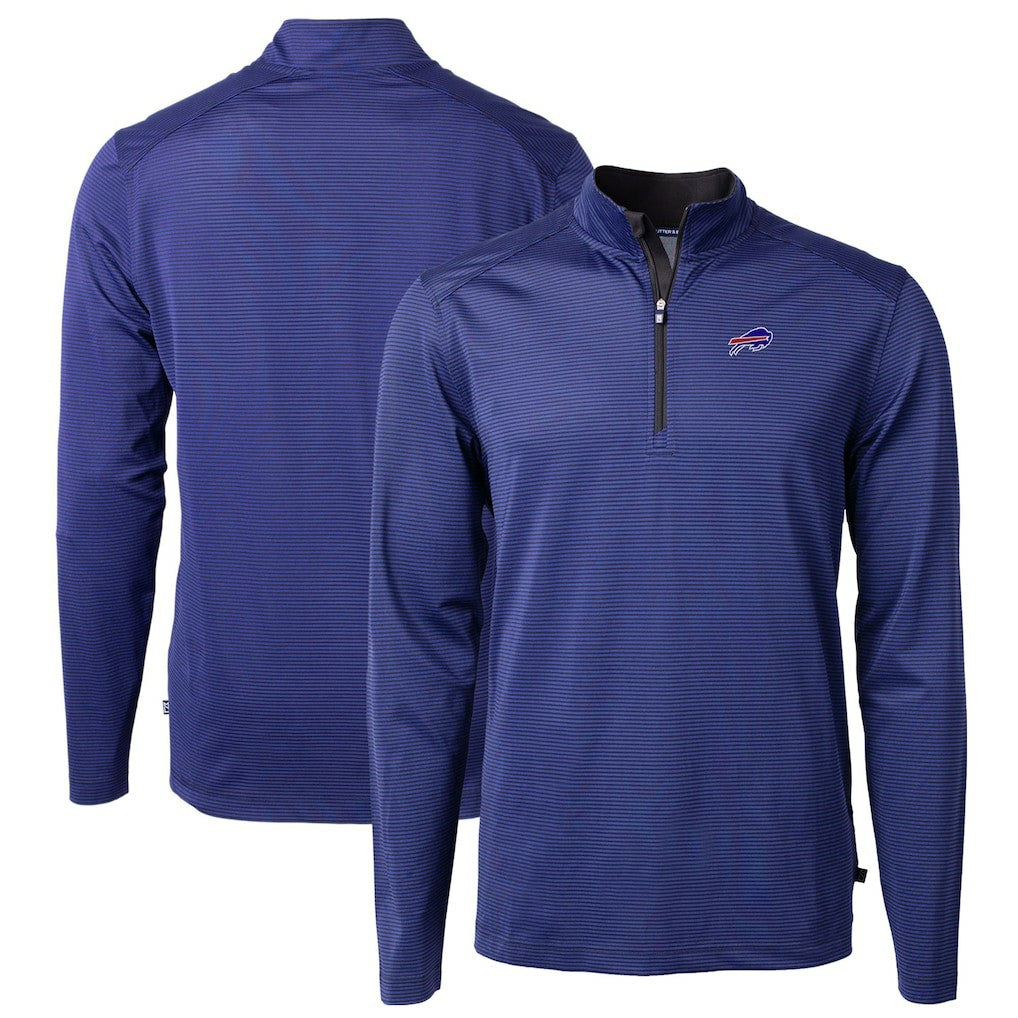 Buffalo Bills Cutter & Buck Virtue Eco Pique Micro Stripe Recycled Quarter-Zip Pullover Top - Royal/Black - NFL