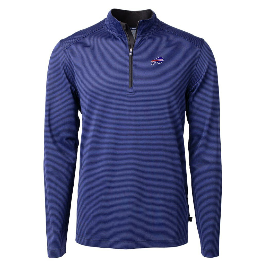 Buffalo Bills Cutter & Buck Virtue Eco Pique Micro Stripe Recycled Quarter-Zip Pullover Top - Royal/Black - NFL