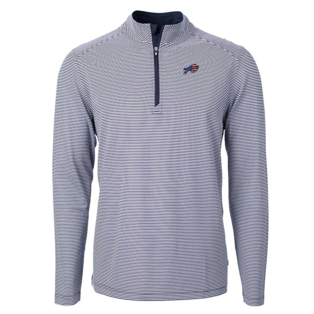 Buffalo Bills Cutter & Buck Virtue Eco Pique Micro Stripe Recycled Quarter-Zip Pullover Top - Navy/White - NFL