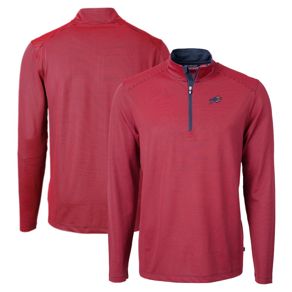 Buffalo Bills Cutter & Buck Virtue Eco Pique Micro Stripe Recycled Quarter-Zip Pullover Top - Red/Navy - NFL