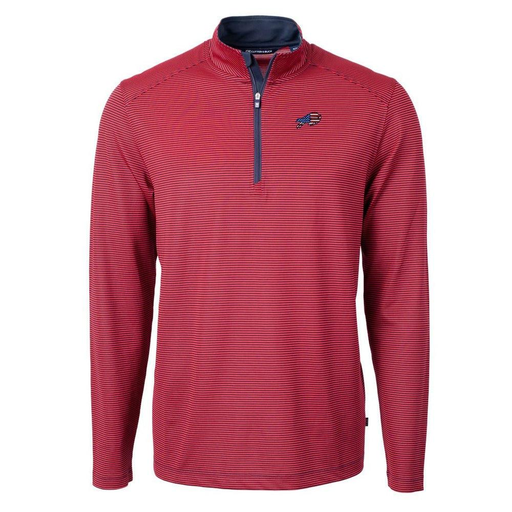 Buffalo Bills Cutter & Buck Virtue Eco Pique Micro Stripe Recycled Quarter-Zip Pullover Top - Red/Navy - NFL
