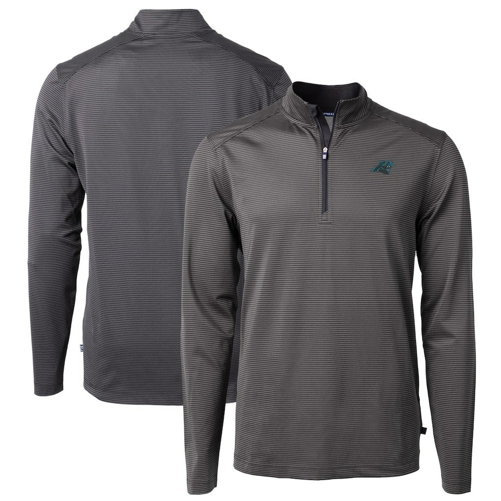 Carolina Panthers Cutter & Buck Virtue Eco Pique Micro Stripe Recycled Quarter-Zip Pullover Top - Black/Gray - NFL