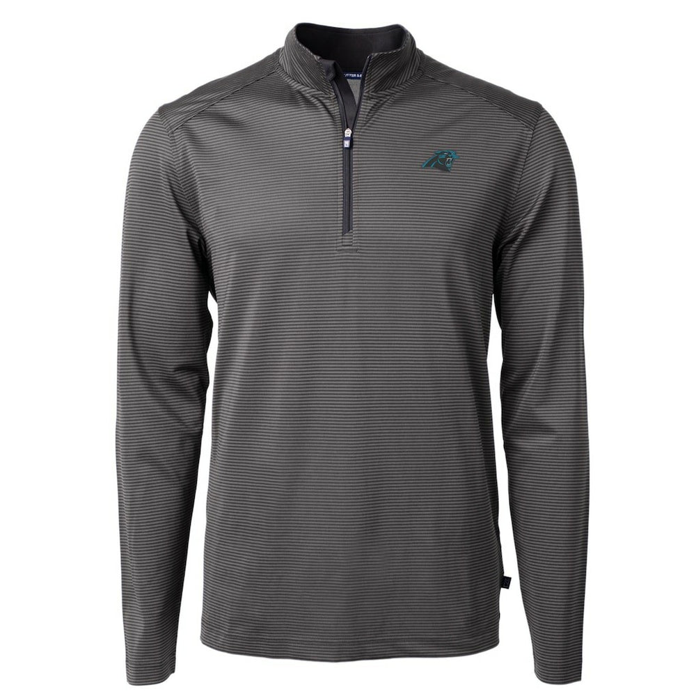 Carolina Panthers Cutter & Buck Virtue Eco Pique Micro Stripe Recycled Quarter-Zip Pullover Top - Black/Gray - NFL