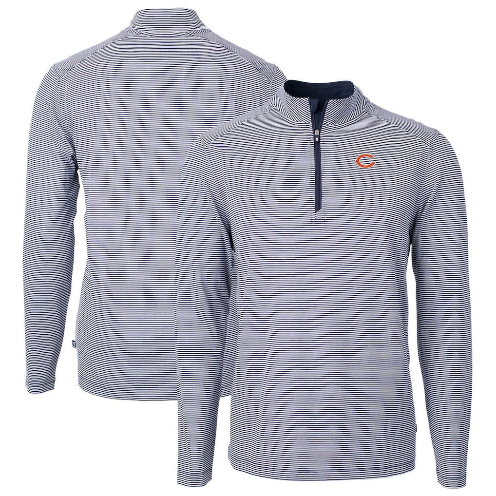 Chicago Bears Cutter & Buck Virtue Eco Pique Micro Stripe Recycled Quarter-Zip Pullover Top - Navy/White - NFL