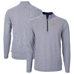 Chicago Bears Cutter & Buck Virtue Eco Pique Micro Stripe Recycled Quarter-Zip Pullover Top - Navy/White - NFL