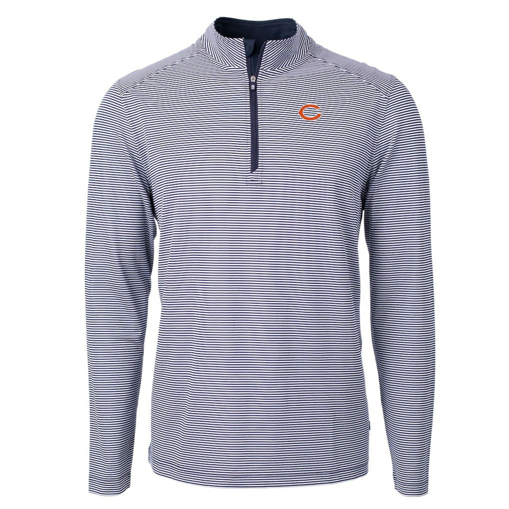 Chicago Bears Cutter & Buck Virtue Eco Pique Micro Stripe Recycled Quarter-Zip Pullover Top - Navy/White - NFL