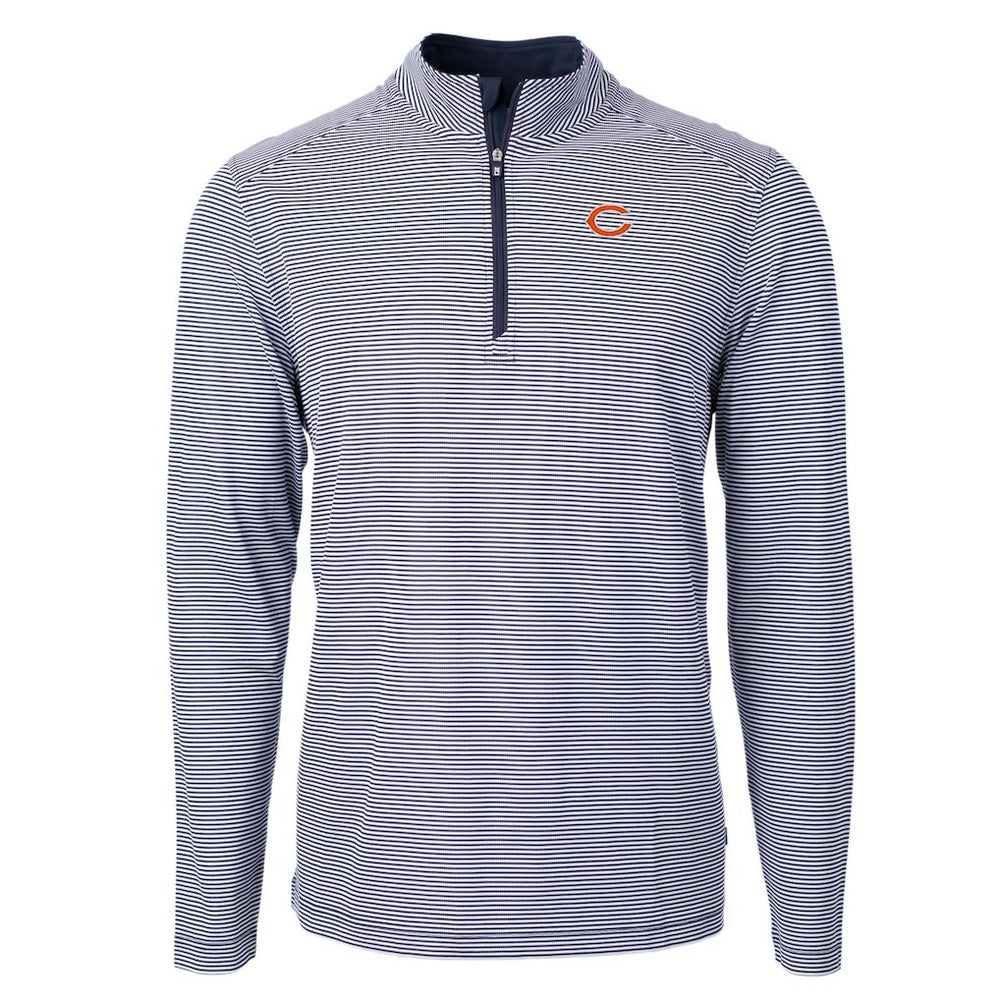 Chicago Bears Cutter & Buck Virtue Eco Pique Micro Stripe Recycled Quarter-Zip Pullover Top - Navy/White - NFL