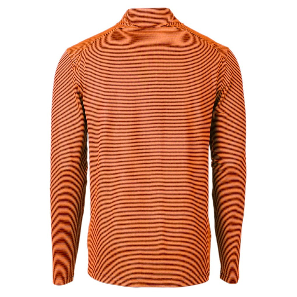 Chicago Bears Cutter & Buck Virtue Eco Pique Micro Stripe Recycled Quarter-Zip Pullover Top - Orange/Navy - NFL