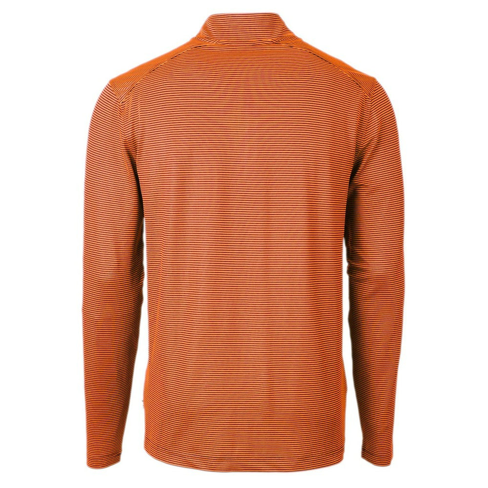 Chicago Bears Cutter & Buck Virtue Eco Pique Micro Stripe Recycled Quarter-Zip Pullover Top - Orange/Navy - NFL