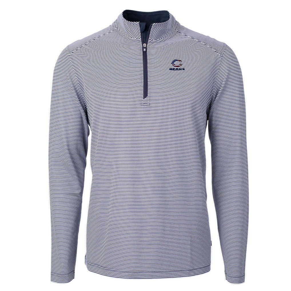 Chicago Bears Cutter & Buck Virtue Eco Pique Micro Stripe Recycled Quarter-Zip Pullover Top - Navy/White - NFL