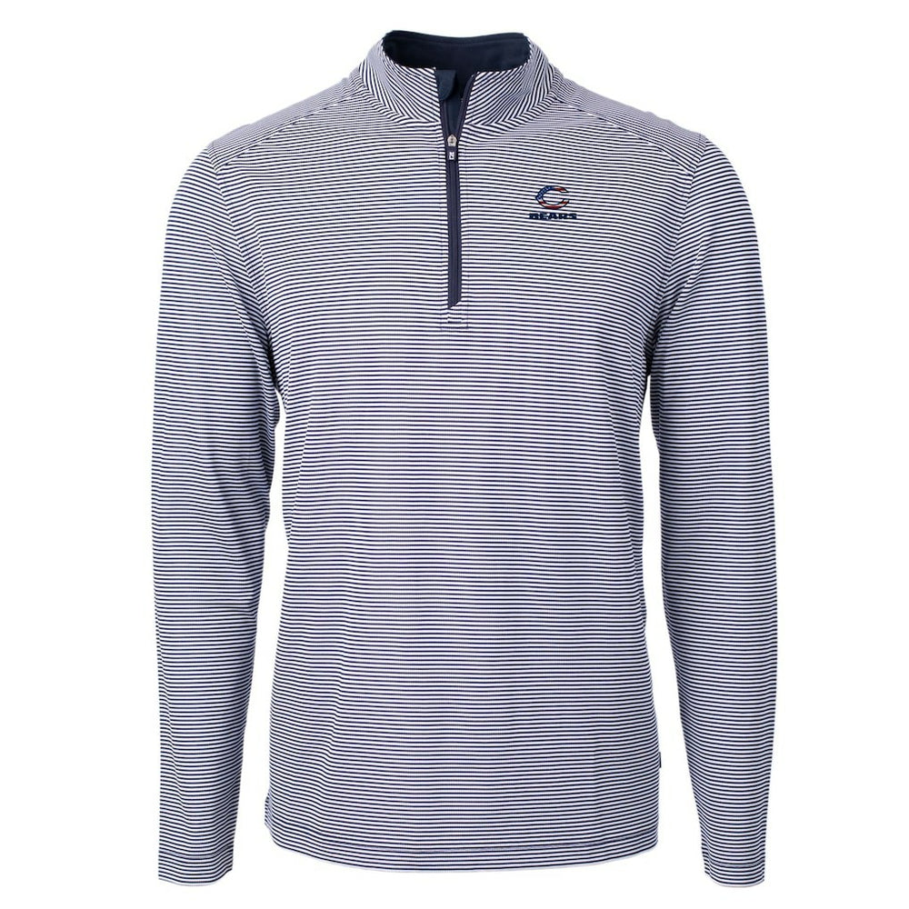 Chicago Bears Cutter & Buck Virtue Eco Pique Micro Stripe Recycled Quarter-Zip Pullover Top - Navy/White - NFL