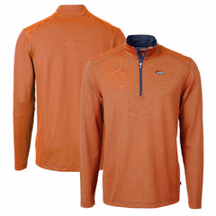 Denver Broncos Cutter & Buck Virtue Eco Pique Micro Stripe Recycled Quarter-Zip Pullover Top - Orange/Navy - NFL