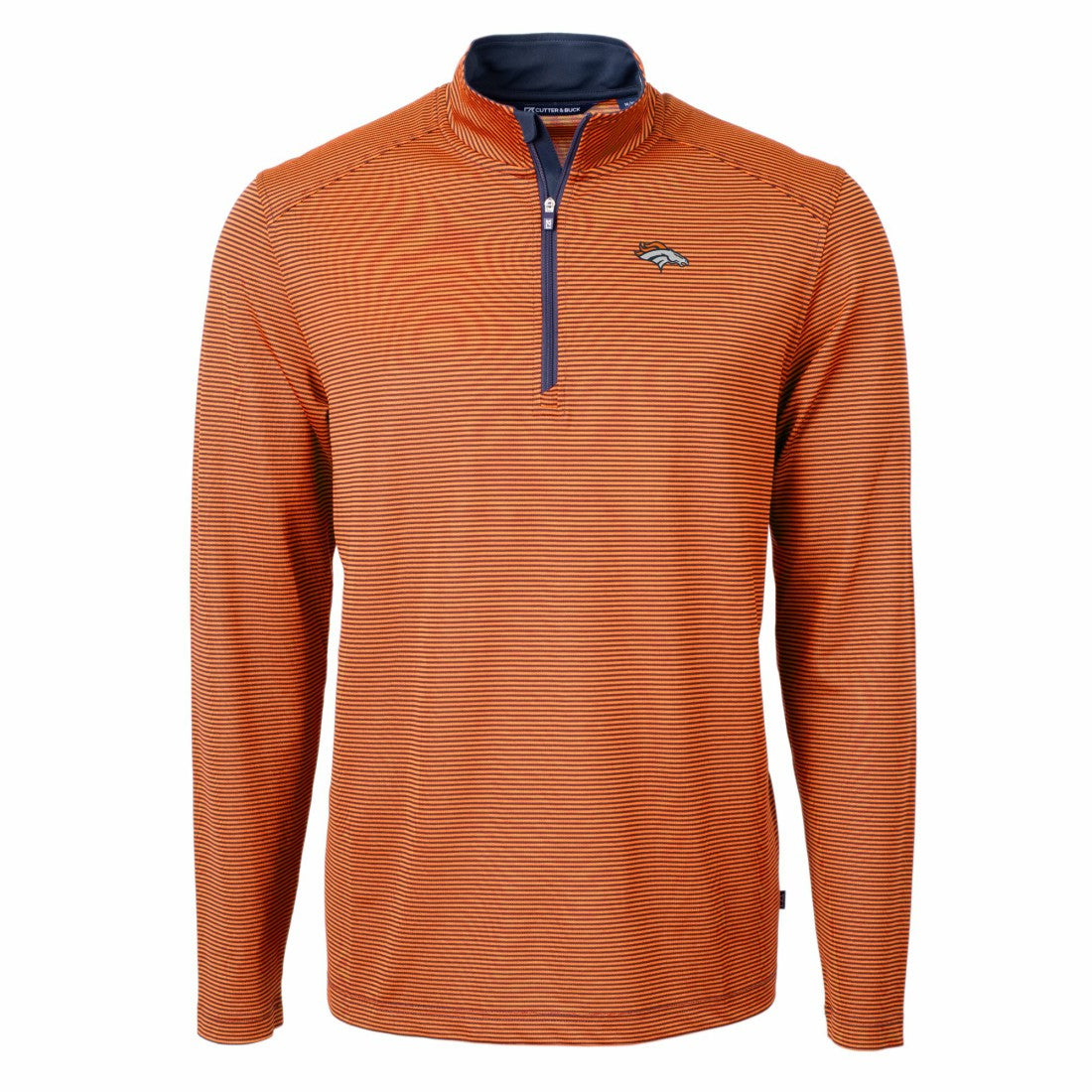 Denver Broncos Cutter & Buck Virtue Eco Pique Micro Stripe Recycled Quarter-Zip Pullover Top - Orange/Navy - NFL