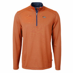 Denver Broncos Cutter & Buck Virtue Eco Pique Micro Stripe Recycled Quarter-Zip Pullover Top - Orange/Navy - NFL