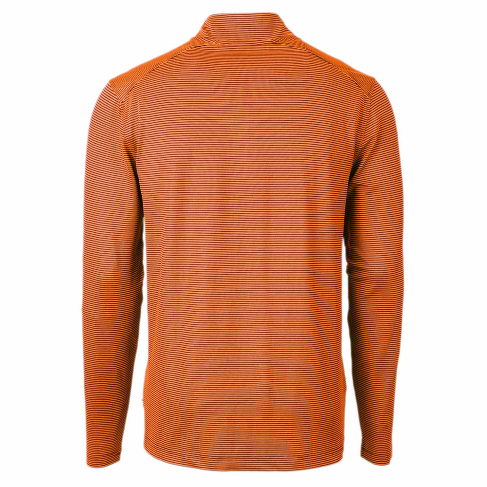 Denver Broncos Cutter & Buck Virtue Eco Pique Micro Stripe Recycled Quarter-Zip Pullover Top - Orange/Navy - NFL