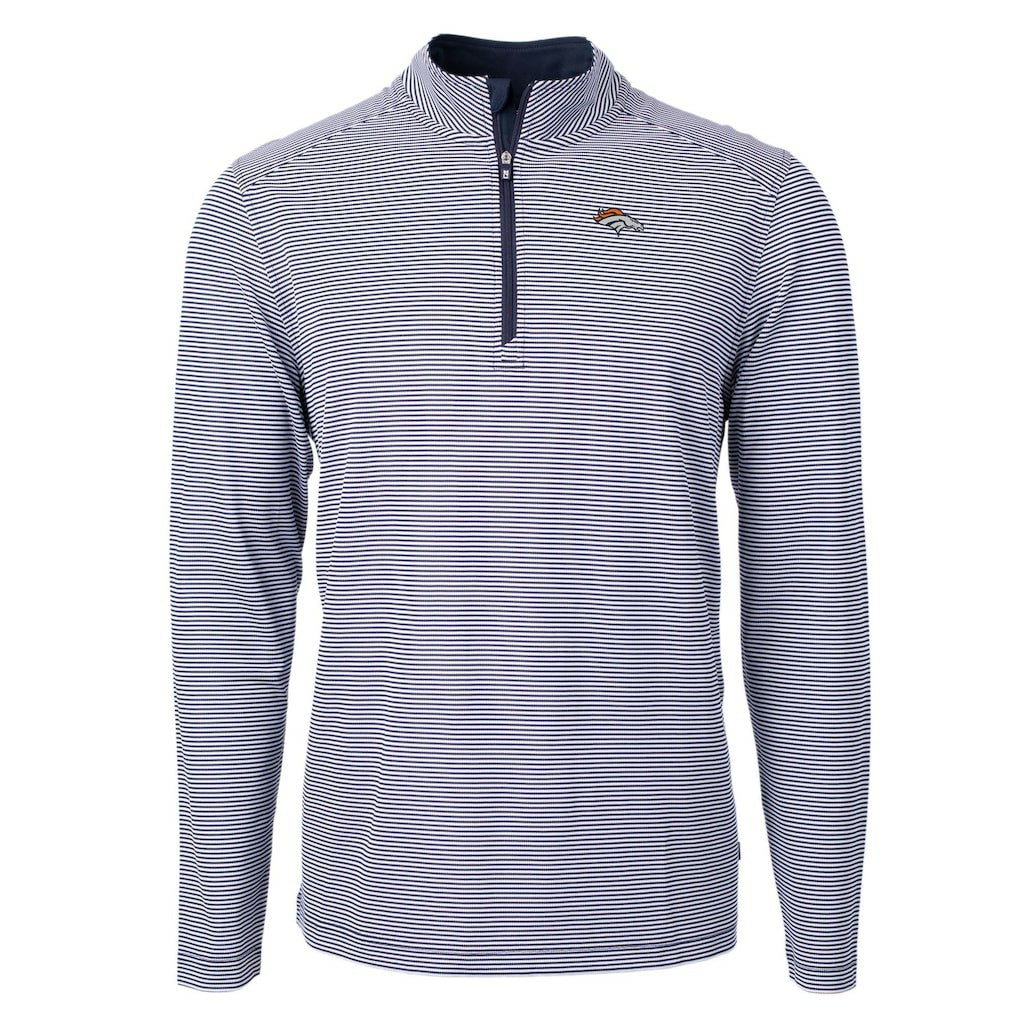 Denver Broncos Cutter & Buck Virtue Eco Pique Micro Stripe Recycled Quarter-Zip Pullover Top - Navy/White - NFL