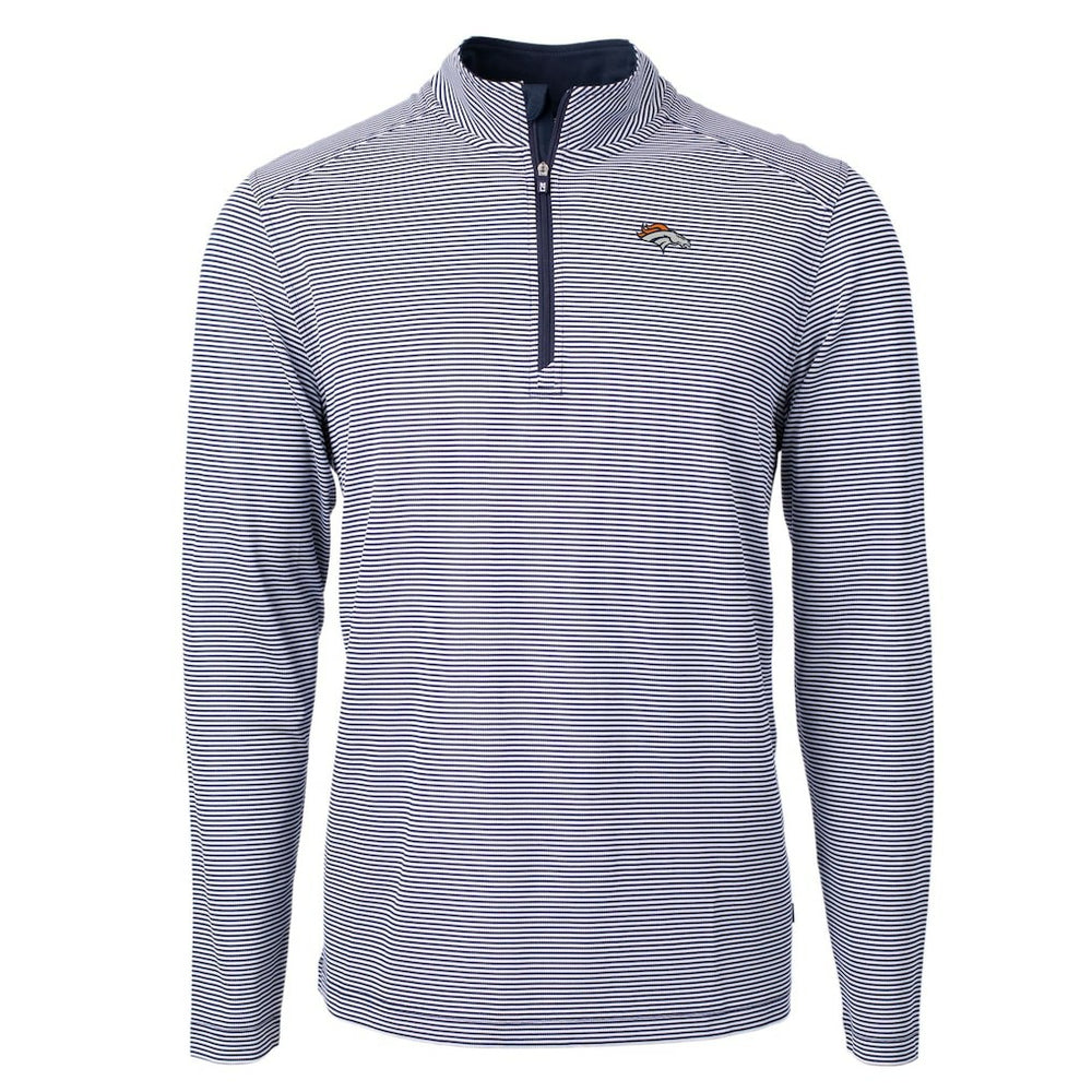 Denver Broncos Cutter & Buck Virtue Eco Pique Micro Stripe Recycled Quarter-Zip Pullover Top - Navy/White - NFL