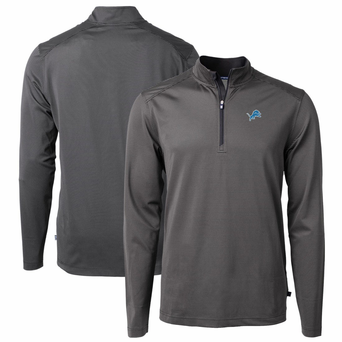 Detroit Lions Cutter & Buck Virtue Eco Pique Micro Stripe Recycled Quarter-Zip Pullover Top - Black/Gray - NFL