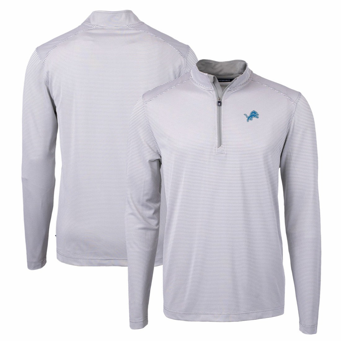Detroit Lions Cutter & Buck Virtue Eco Pique Micro Stripe Recycled Quarter-Zip Pullover Top - Gray/White - NFL