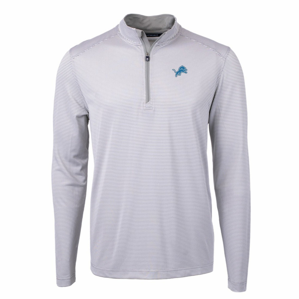 Detroit Lions Cutter & Buck Virtue Eco Pique Micro Stripe Recycled Quarter-Zip Pullover Top - Gray/White - NFL
