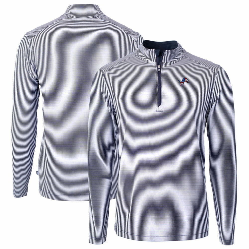 Detroit Lions Cutter & Buck Virtue Eco Pique Micro Stripe Recycled Quarter-Zip Pullover Top - Navy/White - NFL