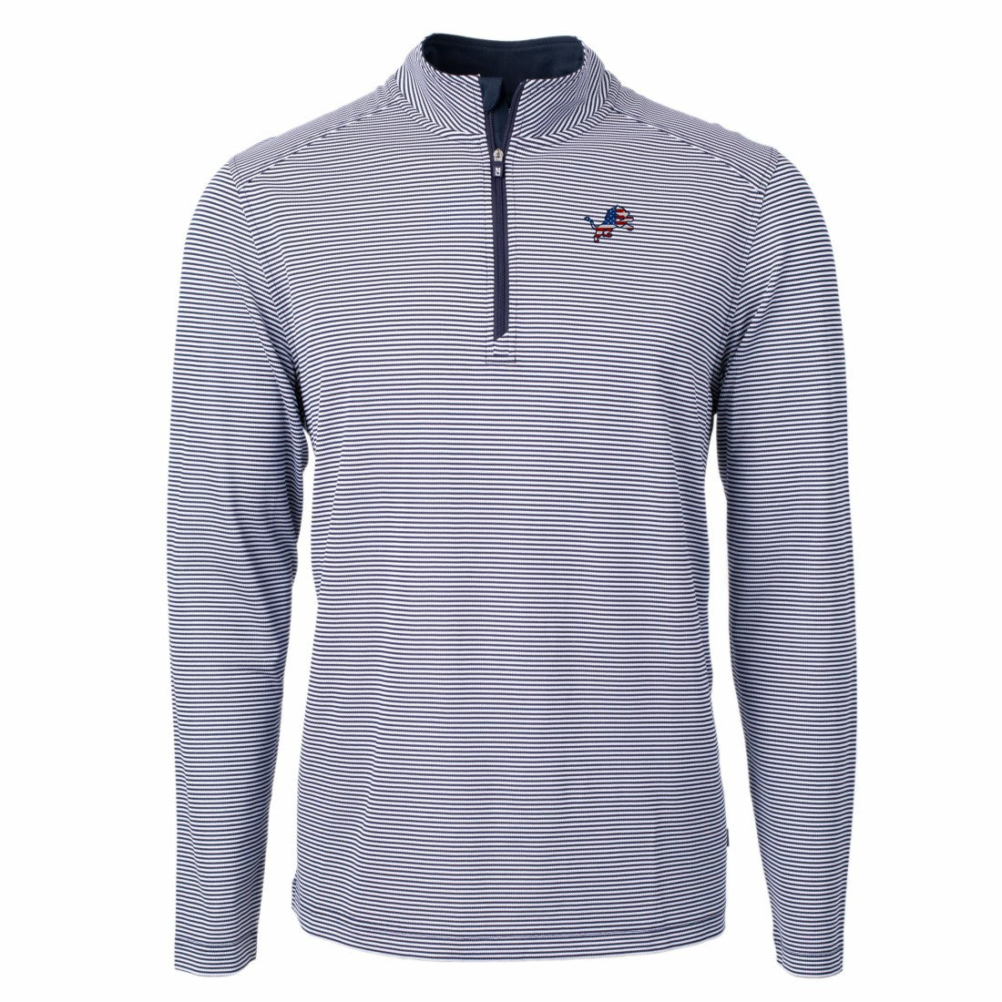 Detroit Lions Cutter & Buck Virtue Eco Pique Micro Stripe Recycled Quarter-Zip Pullover Top - Navy/White - NFL