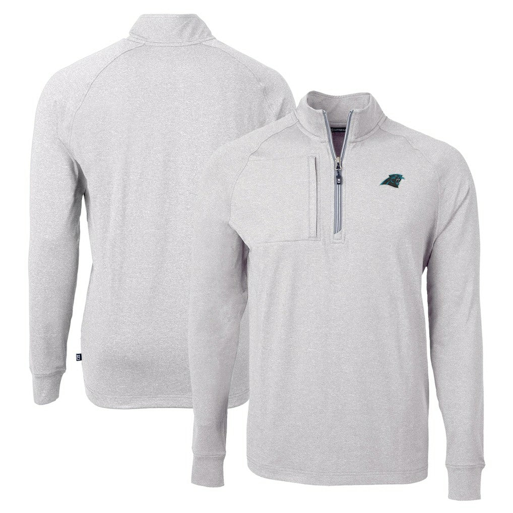 Carolina Panthers Cutter & Buck Adapt Eco Knit Quarter-Zip Pullover Top - Heather Gray - NFL