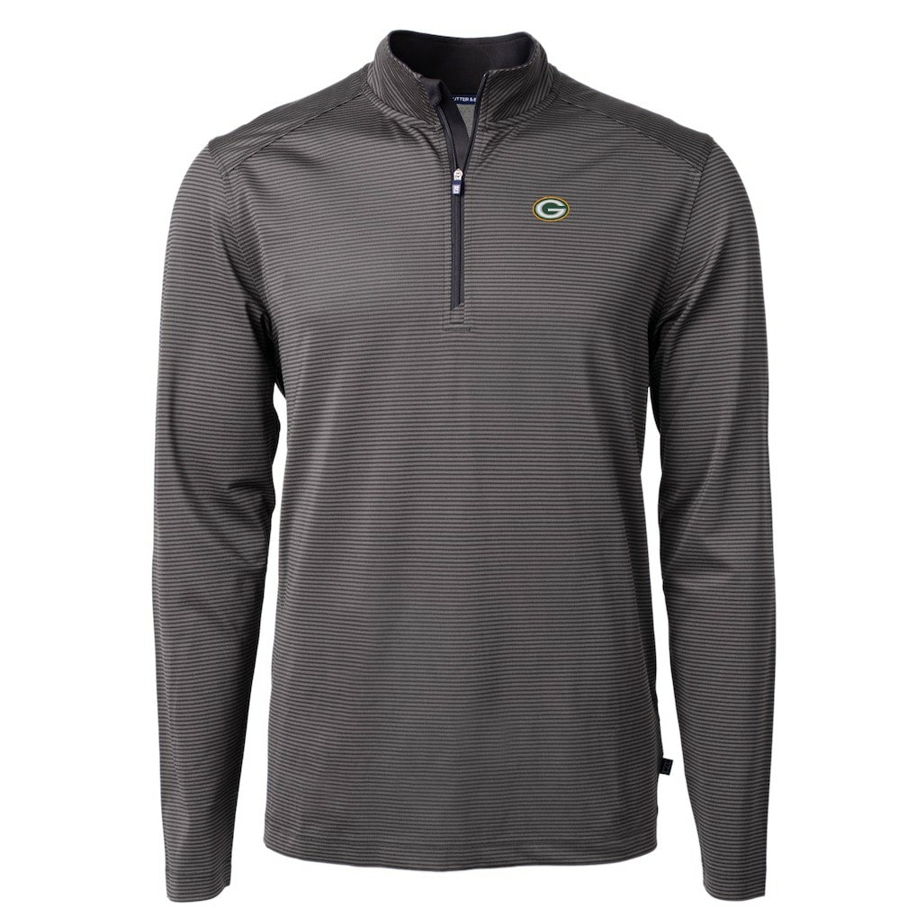 Green Bay Packers Cutter & Buck Virtue Eco Pique Micro Stripe Recycled Quarter-Zip Pullover Top - Black/Gray - NFL