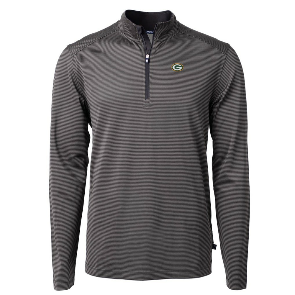 Green Bay Packers Cutter & Buck Virtue Eco Pique Micro Stripe Recycled Quarter-Zip Pullover Top - Black/Gray - NFL