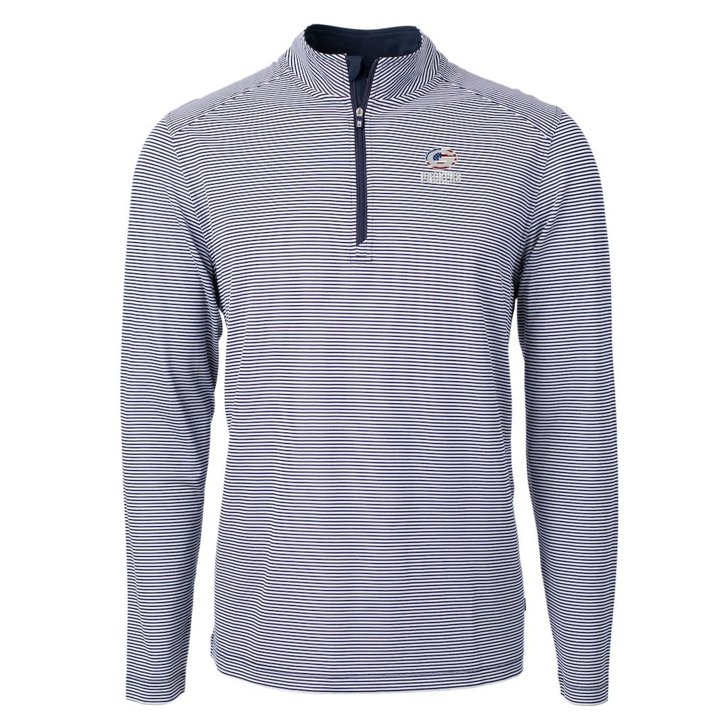 Green Bay Packers Cutter & Buck Virtue Eco Pique Micro Stripe Recycled Quarter-Zip Pullover Top - Navy/White - NFL