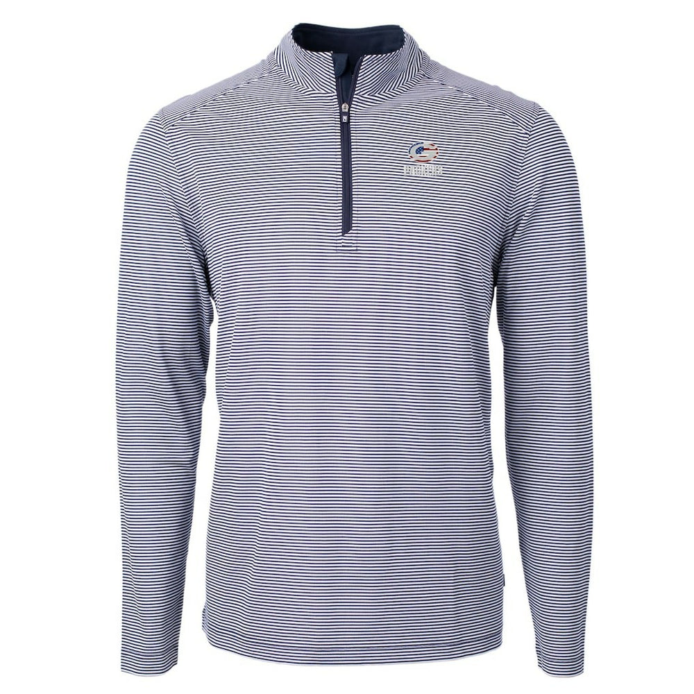 Green Bay Packers Cutter & Buck Virtue Eco Pique Micro Stripe Recycled Quarter-Zip Pullover Top - Navy/White - NFL