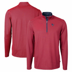Houston Texans Cutter & Buck Virtue Eco Pique Micro Stripe Recycled Quarter-Zip Pullover Top - Red/Navy - NFL