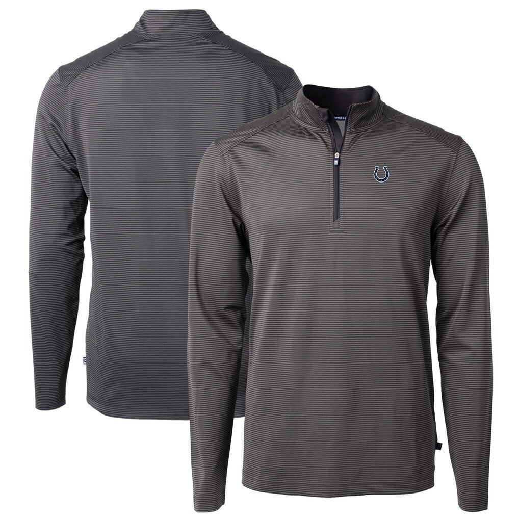 Indianapolis Colts Cutter & Buck Virtue Eco Pique Micro Stripe Recycled Quarter-Zip Pullover Top - Black/Gray - NFL
