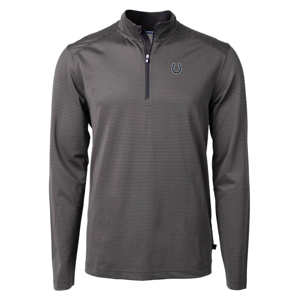Indianapolis Colts Cutter & Buck Virtue Eco Pique Micro Stripe Recycled Quarter-Zip Pullover Top - Black/Gray - NFL
