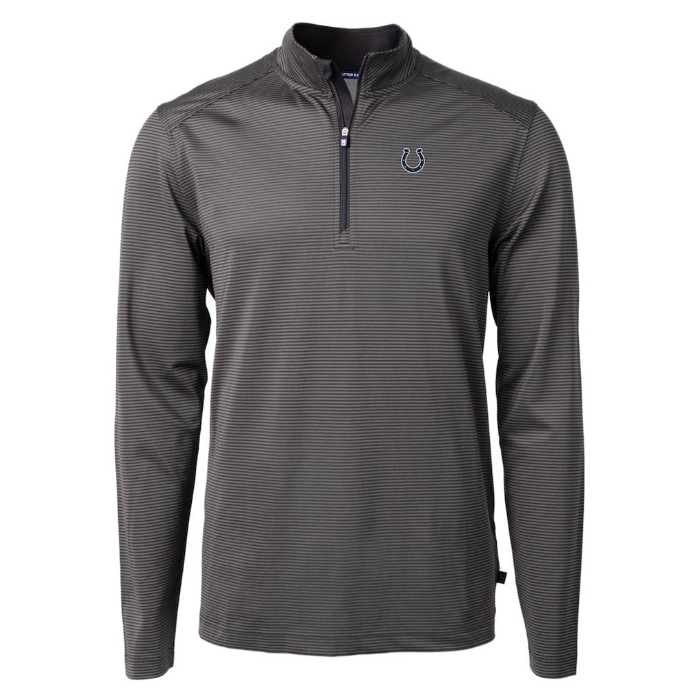 Indianapolis Colts Cutter & Buck Virtue Eco Pique Micro Stripe Recycled Quarter-Zip Pullover Top - Black/Gray - NFL