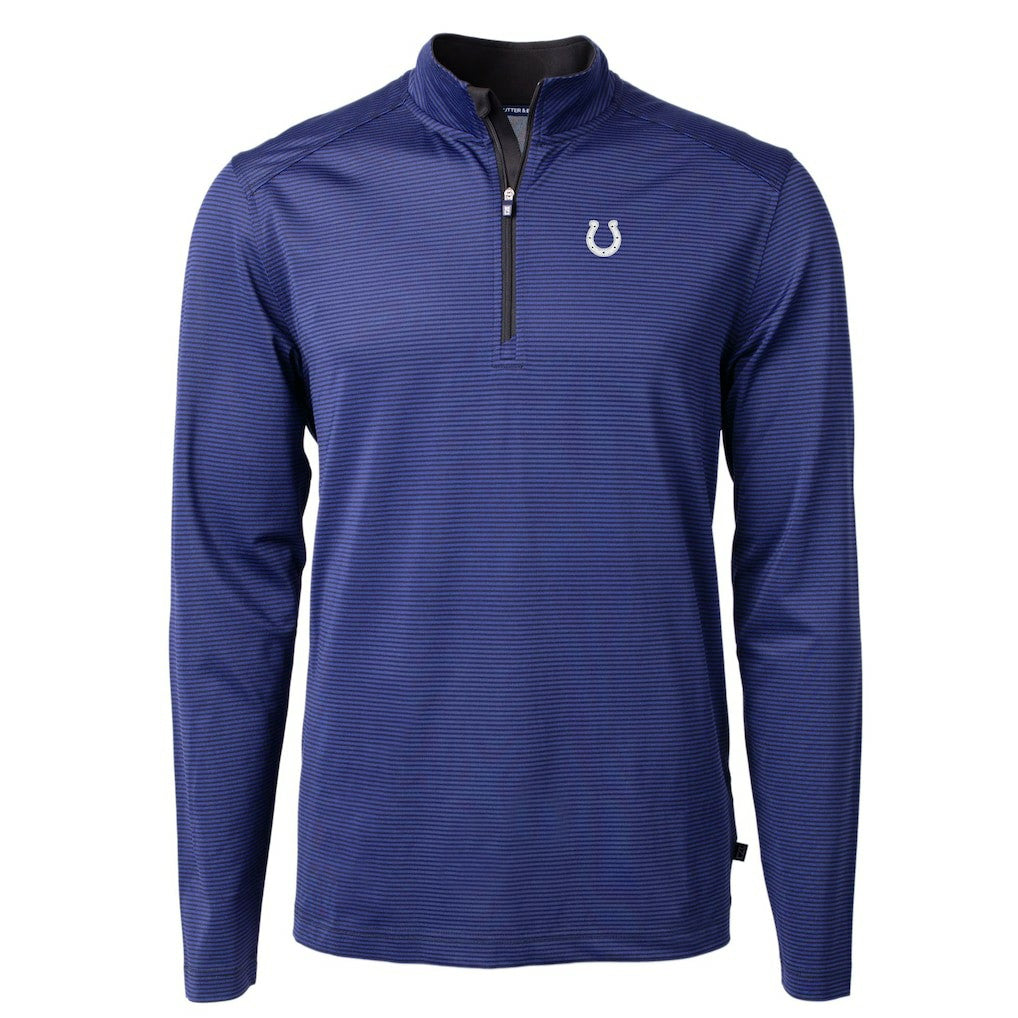 Indianapolis Colts Cutter & Buck Virtue Eco Pique Micro Stripe Recycled Quarter-Zip Pullover Top - Royal/Black - NFL