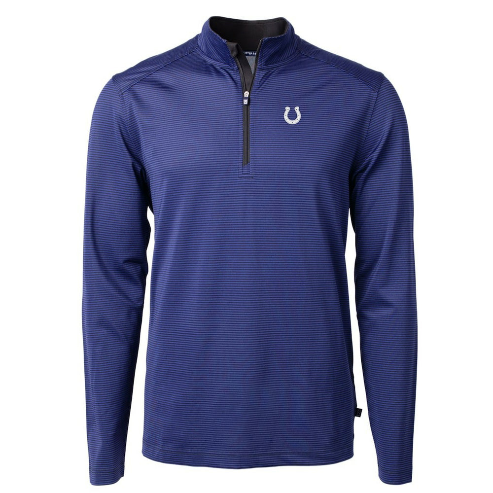 Indianapolis Colts Cutter & Buck Virtue Eco Pique Micro Stripe Recycled Quarter-Zip Pullover Top - Royal/Black - NFL