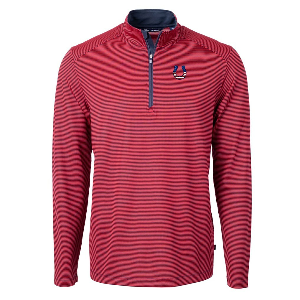 Indianapolis Colts Cutter & Buck Virtue Eco Pique Micro Stripe Recycled Quarter-Zip Pullover Top - Red/Navy - NFL