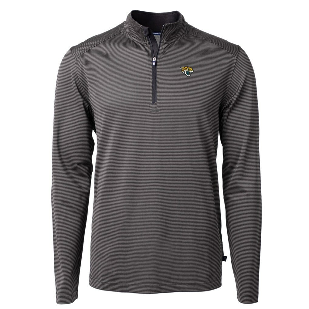 Jacksonville Jaguars Cutter & Buck Virtue Eco Pique Micro Stripe Recycled Quarter-Zip Pullover Top - Black/Gray - NFL